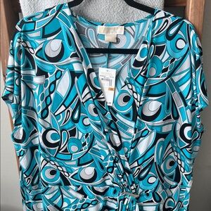 MICHAEL Michael Kors Blue and Black Abstract Midi Dress, 3X, NWT, Beautiful